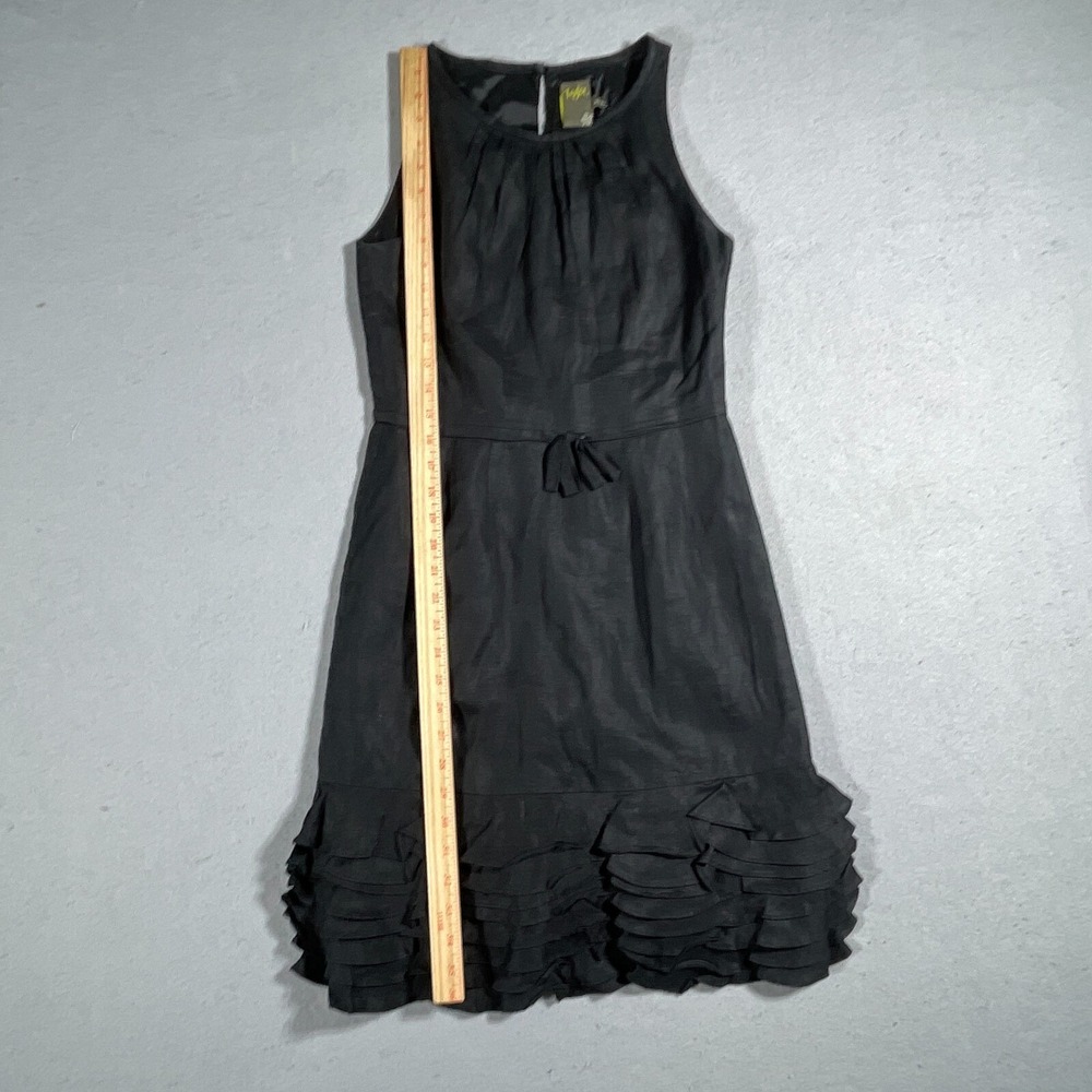 Taylor Nordstrom Linen Shift Dress Women Size 2 Ruffle Black Minimalist - Picture 5 of 15